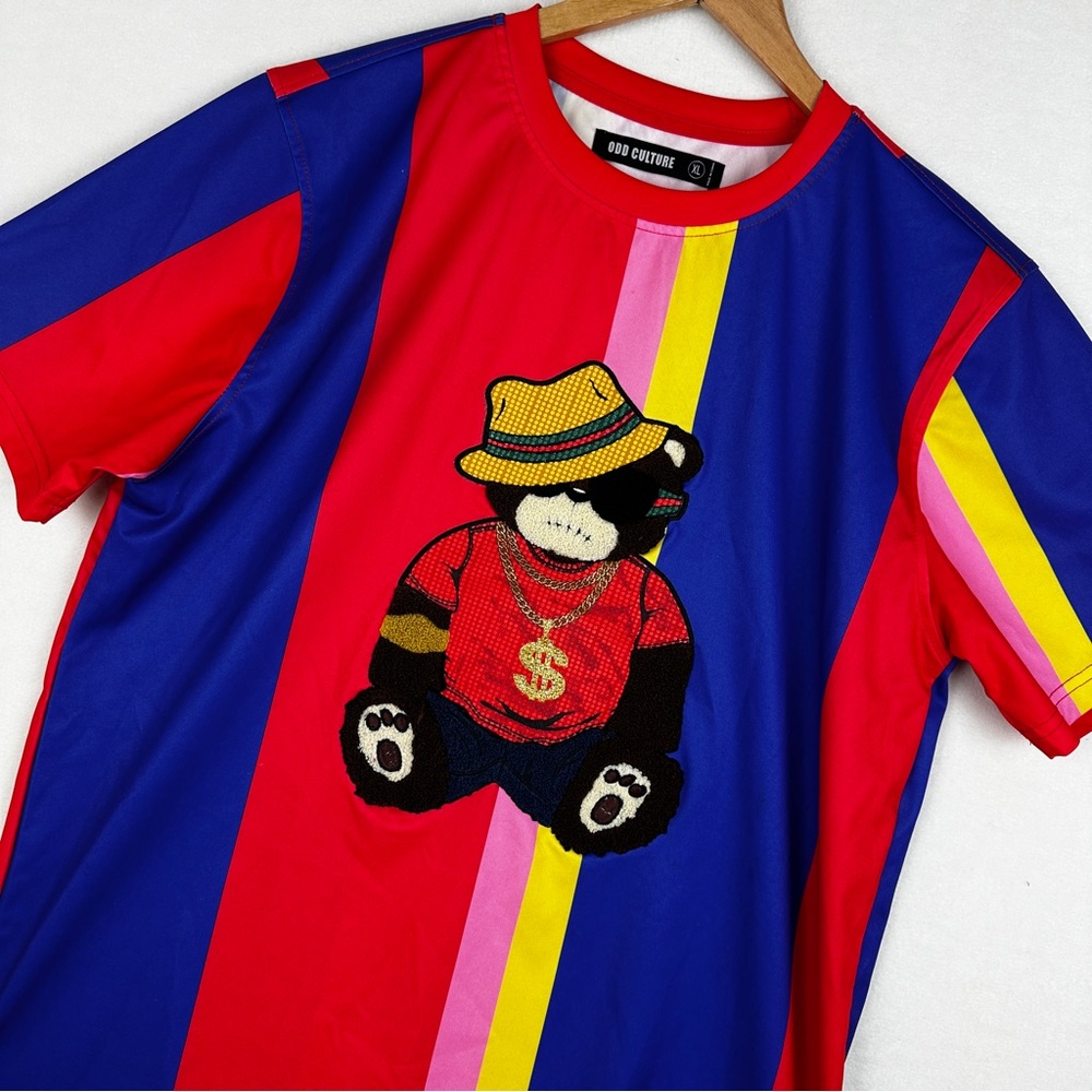 Odd Culture Cool Bear Tee Shirt Men's Size XL Multicolor Color block Y2K Retro